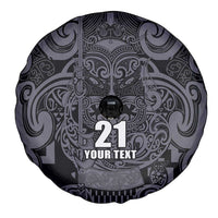 Custom New Zealand Taiaha Maori Spare Tire Cover Minimalist Silver Fern All Black - Polynesian Pride