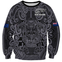 Custom New Zealand Taiaha Maori Sweatshirt Minimalist Silver Fern All Black - Polynesian Pride