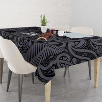 Custom New Zealand Taiaha Maori Tablecloth Minimalist Silver Fern All Black - Polynesian Pride