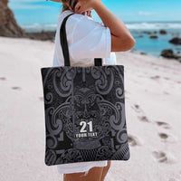 Custom New Zealand Taiaha Maori Tote Bag Minimalist Silver Fern All Black LT9 - Polynesian Pride