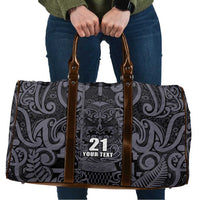 Custom New Zealand Taiaha Maori Travel Bag Minimalist Silver Fern All Black - Polynesian Pride