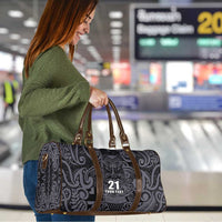 Custom New Zealand Taiaha Maori Travel Bag Minimalist Silver Fern All Black - Polynesian Pride