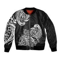 Polynesian Bomber Jacket Pacific Flower Mix Floral Tribal Tattoo Black Vibe LT9 Unisex Black - Polynesian Pride