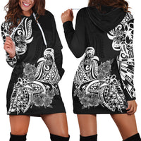 Polynesian Hoodie Dress Pacific Flower Mix Floral Tribal Tattoo Black Vibe LT9 - Polynesian Pride