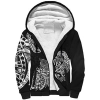Polynesian Sherpa Hoodie Pacific Flower Mix Floral Tribal Tattoo Black Vibe LT9 Unisex Black - Polynesian Pride