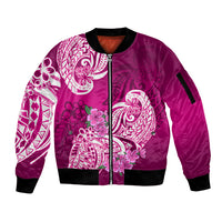 Polynesian Sleeve Zip Bomber Jacket Pacific Flower Mix Floral Tribal Tattoo Pink Vibe LT9 Unisex Pink - Polynesian Pride