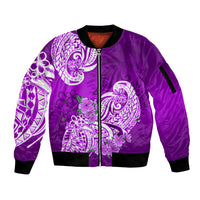 Polynesian Sleeve Zip Bomber Jacket Pacific Flower Mix Floral Tribal Tattoo Purple Vibe LT9 Unisex Purple - Polynesian Pride