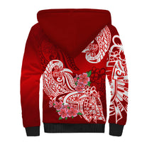 Polynesian Sherpa Hoodie Pacific Flower Mix Floral Tribal Tattoo Red Vibe LT9 - Polynesian Pride