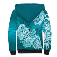Polynesian Sherpa Hoodie Pacific Flower Mix Floral Tribal Tattoo Aqua Vibe LT9 - Polynesian Pride
