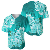 Polynesian Baseball Jersey Pacific Flower Mix Floral Tribal Tattoo Turquoise Vibe LT9 - Polynesian Pride
