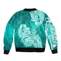Polynesian Bomber Jacket Pacific Flower Mix Floral Tribal Tattoo Turquoise Vibe LT9 - Polynesian Pride