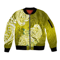 Polynesian Sleeve Zip Bomber Jacket Pacific Flower Mix Floral Tribal Tattoo Yellow Vibe LT9 Unisex Yellow - Polynesian Pride
