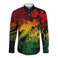 Aloha Hawaii Long Sleeve Button Shirt Hammerhead Shark Tattoo Polynesian Summer - Reggae LT9 Unisex Reggae - Polynesian Pride
