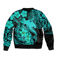 Aloha Hawaii Bomber Jacket Hammerhead Shark Tattoo Polynesian Summer - Turquoise LT9 - Polynesian Pride