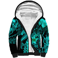 Aloha Hawaii Sherpa Hoodie Hammerhead Shark Tattoo Polynesian Summer - Turquoise LT9 Unisex Turquoise - Polynesian Pride