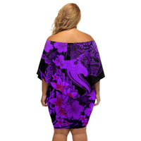 Aloha Hawaii Off Shoulder Short Dress Hammerhead Shark Tattoo Polynesian Summer - Violet LT9 - Polynesian Pride