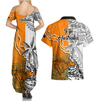 Fiji Australia Rugby Couples Matching Summer Maxi Dress and Hawaiian Shirt World Cup 2023 Polynesia Tapa Mixed Indigenous Aboriginal LT9 - Polynesian Pride
