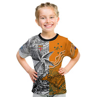 Fiji Australia Rugby Kid T Shirt World Cup 2023 Polynesia Tapa Mixed Indigenous Aboriginal LT9 Gold - Polynesian Pride