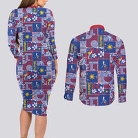 Filipino Maligayang Pasko Couples Matching Long Sleeve Bodycon Dress and Long Sleeve Button Shirt Pacific Patchwork Xmas Vibes LT9 - Polynesian Pride