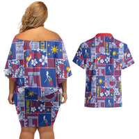Filipino Maligayang Pasko Couples Matching Off Shoulder Short Dress and Hawaiian Shirt Pacific Patchwork Xmas Vibes LT9 - Polynesian Pride