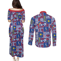 Filipino Maligayang Pasko Couples Matching Puletasi and Long Sleeve Button Shirt Pacific Patchwork Xmas Vibes - Polynesian Pride