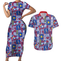 Filipino Maligayang Pasko Couples Matching Short Sleeve Bodycon Dress and Hawaiian Shirt Pacific Patchwork Xmas Vibes LT9 Blue - Polynesian Pride