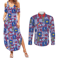 Filipino Maligayang Pasko Couples Matching Summer Maxi Dress and Long Sleeve Button Shirt Pacific Patchwork Xmas Vibes - Polynesian Pride