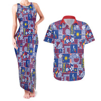Filipino Maligayang Pasko Couples Matching Tank Maxi Dress and Hawaiian Shirt Pacific Patchwork Xmas Vibes LT9 Blue - Polynesian Pride