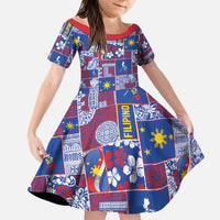 Filipino Maligayang Pasko Family Matching Summer Maxi Dress and Hawaiian Shirt Pacific Patchwork Xmas Vibes LT9 Daughter's Dress Blue - Polynesian Pride