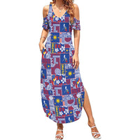 Filipino Maligayang Pasko Family Matching Summer Maxi Dress and Hawaiian Shirt Pacific Patchwork Xmas Vibes LT9 Mom's Dress Blue - Polynesian Pride