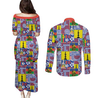 New Caledonia Joyeux Noel Couples Matching Puletasi and Long Sleeve Button Shirt Pacific Patchwork Xmas Vibes - Polynesian Pride
