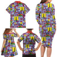 New Caledonia Joyeux Noel Family Matching Long Sleeve Bodycon Dress and Hawaiian Shirt Pacific Patchwork Xmas Vibes - Polynesian Pride