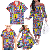 New Caledonia Joyeux Noel Family Matching Off The Shoulder Long Sleeve Dress and Hawaiian Shirt Pacific Patchwork Xmas Vibes - Polynesian Pride
