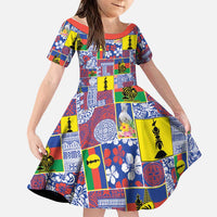 New Caledonia Joyeux Noel Family Matching Off Shoulder Maxi Dress and Hawaiian Shirt Pacific Patchwork Xmas Vibes LT9 Daughter's Dress Blue - Polynesian Pride