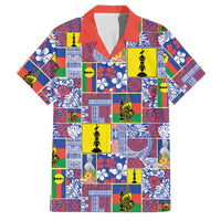New Caledonia Joyeux Noel Family Matching Puletasi and Hawaiian Shirt Pacific Patchwork Xmas Vibes LT9 Dad's Shirt - Short Sleeve Blue - Polynesian Pride