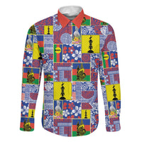 New Caledonia Joyeux Noel Family Matching Puletasi and Hawaiian Shirt Pacific Patchwork Xmas Vibes LT9 Dad's Shirt - Long Sleeve Blue - Polynesian Pride