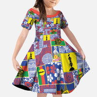 New Caledonia Joyeux Noel Family Matching Tank Maxi Dress and Hawaiian Shirt Pacific Patchwork Xmas Vibes LT9 Daughter's Dress Blue - Polynesian Pride