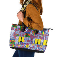 New Caledonia Joyeux Noel Leather Tote Bag Pacific Patchwork Xmas Vibes LT9 Blue - Polynesian Pride