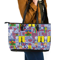 New Caledonia Joyeux Noel Leather Tote Bag Pacific Patchwork Xmas Vibes LT9 - Polynesian Pride