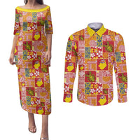 Niue Monuina e Kilisimasi Couples Matching Puletasi and Long Sleeve Button Shirt Pacific Patchwork Xmas Vibes - Polynesian Pride