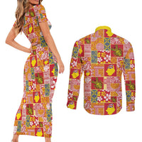 Niue Monuina e Kilisimasi Couples Matching Short Sleeve Bodycon Dress and Long Sleeve Button Shirt Pacific Patchwork Xmas Vibes - Polynesian Pride
