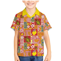 Niue Monuina e Kilisimasi Family Matching Mermaid Dress and Hawaiian Shirt Pacific Patchwork Xmas Vibes LT9 Son's Shirt Yellow - Polynesian Pride