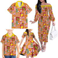 Niue Monuina e Kilisimasi Family Matching Off The Shoulder Long Sleeve Dress and Hawaiian Shirt Pacific Patchwork Xmas Vibes LT9 - Polynesian Pride