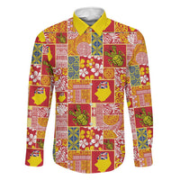 Niue Monuina e Kilisimasi Family Matching Off The Shoulder Long Sleeve Dress and Hawaiian Shirt Pacific Patchwork Xmas Vibes LT9 Dad's Shirt - Long Sleeve Yellow - Polynesian Pride