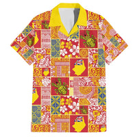 Niue Monuina e Kilisimasi Family Matching Off Shoulder Short Dress and Hawaiian Shirt Pacific Patchwork Xmas Vibes LT9 Dad's Shirt - Short Sleeve Yellow - Polynesian Pride