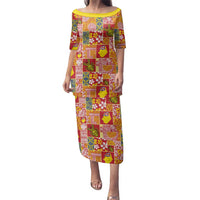 Niue Monuina e Kilisimasi Family Matching Puletasi and Hawaiian Shirt Pacific Patchwork Xmas Vibes LT9 Mom's Dress Yellow - Polynesian Pride