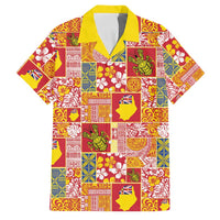 Niue Monuina e Kilisimasi Family Matching Short Sleeve Bodycon Dress and Hawaiian Shirt Pacific Patchwork Xmas Vibes LT9 Dad's Shirt - Short Sleeve Yellow - Polynesian Pride