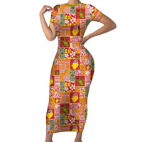 Niue Monuina e Kilisimasi Family Matching Short Sleeve Bodycon Dress and Hawaiian Shirt Pacific Patchwork Xmas Vibes LT9 Mom's Dress Yellow - Polynesian Pride