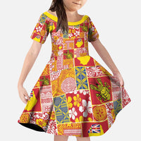 Niue Monuina e Kilisimasi Family Matching Tank Maxi Dress and Hawaiian Shirt Pacific Patchwork Xmas Vibes LT9 Daughter's Dress Yellow - Polynesian Pride
