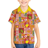 Niue Monuina e Kilisimasi Family Matching Tank Maxi Dress and Hawaiian Shirt Pacific Patchwork Xmas Vibes LT9 Son's Shirt Yellow - Polynesian Pride